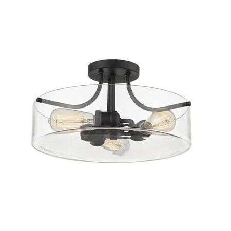 Z-Lite Delaney 3 Light Semi Flush Mount, Matte Black & Clear 471SF-MB